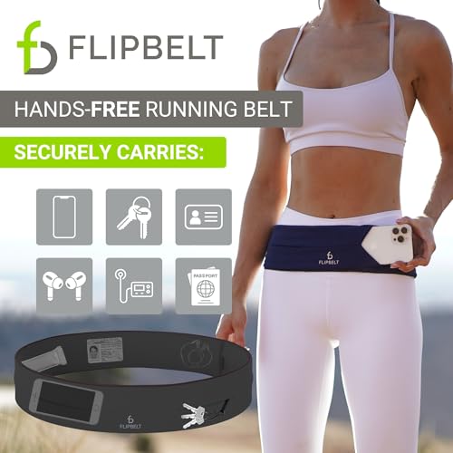 FlipBelt Classic Running Belt, Phone Holder for Running, Money Belt Pouch - color: Carbon, size: Medium