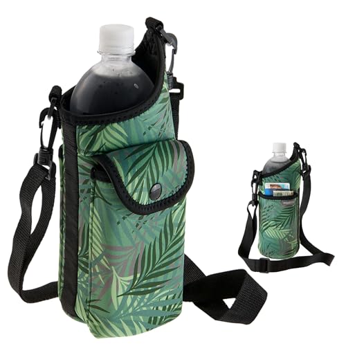 Smooth Trip Insulating Neoprene Water Bottle Carrier With Strap and Phone Pocket (Fern Pattern) - color: Fern Pattern