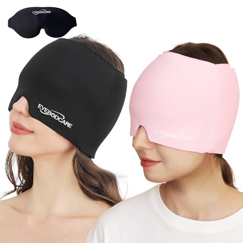 Migraine Relief Cap, Reusable Cold Compress Headband,1pcs - color: Pink‑black‑eyemask