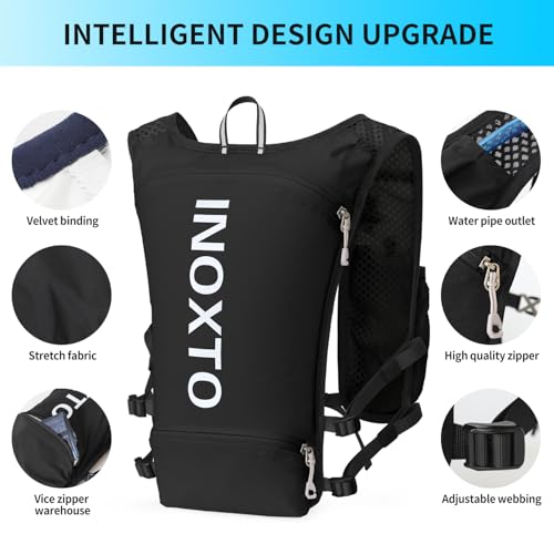 INOXTO Running Hydration Vest Backpack,Lightweight Insulated Pack with 1.5L Water Bladder Bag Daypack for Hiking Trail Running Cycling Race Marathon for Women Men - color: Black dark white