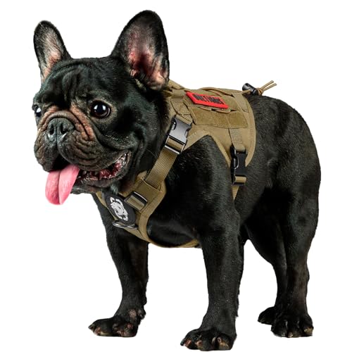 OneTigris Tactical Dog Harness with Handle No-Pull Adjustable for Small Dog - color: Brown, size: XX-Small