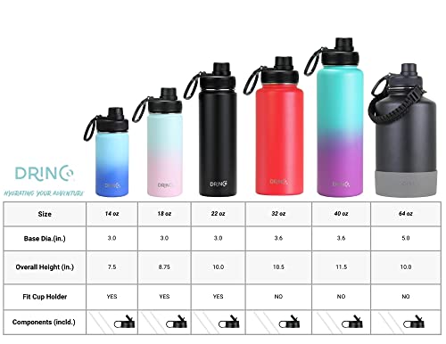 Drinco Stainless Steel Water Bottle Spout Lid Vacuum Insulated Double Wall Water Bottle Wide Mouth Leak Proof Keep Cold Sport Camping Hiking (40oz Black) - color: 40oz Black