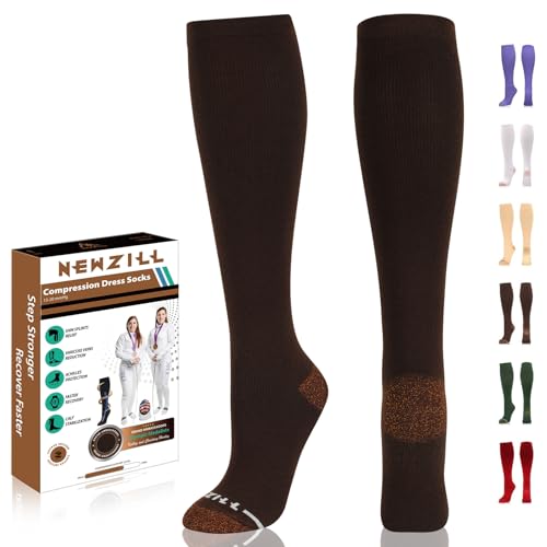 NEWZILL Copper Compression Dress Socks for Women & Men, 15-20 mmHg - color: Brown, size: Small-Medium