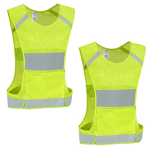 Reflective Running Safety Vest, Hi Vis Biking Walking Gear Men Women - color: 2 Pack Neon Yellow, size: Large