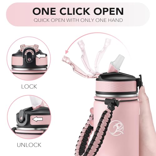GOSWAG 24oz Insulated Stainless Steel Travel Water Bottle, 2 Lids - color: Matte Pink