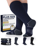Pembrook Plus Size Compression Socks for Women Wide Calf - 3 Pairs, 20-30mmHg Extra Wide Calf Compression Socks, Up to 4XL - color: Black/Gray/Navy - 3 Pairs, size: 4X-Large