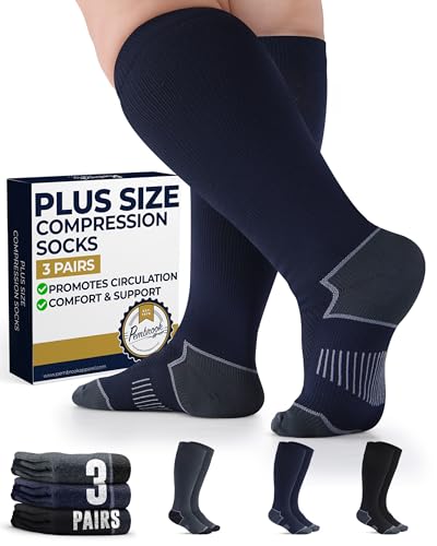 Pembrook Plus Size Compression Socks for Women Wide Calf - 3 Pairs, 20-30mmHg Extra Wide Calf Compression Socks, Up to 4XL - color: Black/Gray/Navy - 3 Pairs, size: 4X-Large