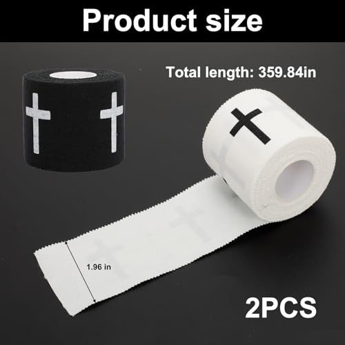 2 Pcs Athletic Tape 2in x 23ft, Cross Wrist Sports Tape Zinc Oxide - color: Black+white