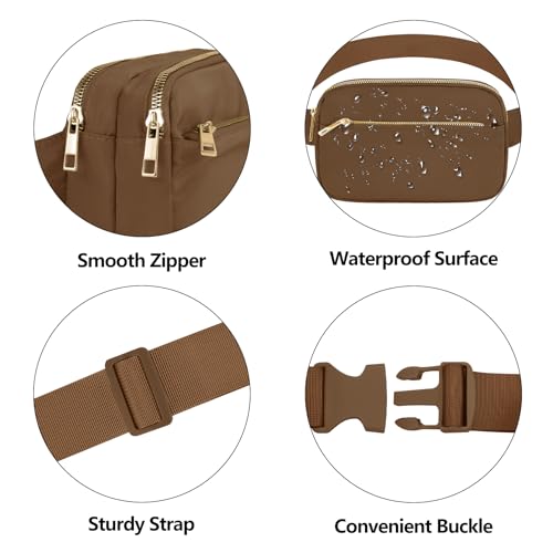 Fashion Fanny Bag-Waist Pack With Adjustable Belt Bag-Unisex Crossbody Pack For Travel Running Hiking-Brown - color: 3-Zipper Brown