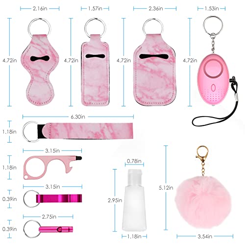 AMIR Safety Keychain Set for Women and Kids, 10 Pcs Safety Keychain Accessories with Sound Personal Alarm, Whistle and Pom - color: Pink
