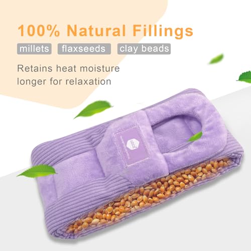 UNCN Long Heating Pad for Neck and Shoulders Back 33 x 5.9inches Microwavable Large Moist Heat Pack Warm Hot Compress Neck Wrap Weighted Bag Massage Reusable Herbal Nature Calming Portable - color: Lavender