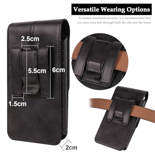 Belt Phone Holster with Clip Compatible with iPhone 17/16/15/14/13/12/11/XS, Galaxy S25/S24/S23/S22/S21, PU Leather Belt Phone Pouch Belt Case Waist Bag ID Card Pouch Protective Cover for Men, Black - color: L(15.5*8*2 CM), size: Black