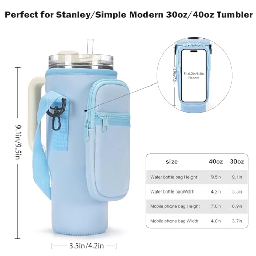 GOEWY Water Bottle Carrier Bag for Stanley Cup 40/30oz with Phone Pockets - color: Blue, size: 30oz