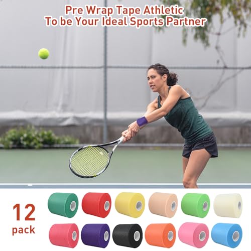 ddseexhe12 Pcs Pre Wrap Athletic Tape,2.75 in X 360 Yards Pre Wrap Tape