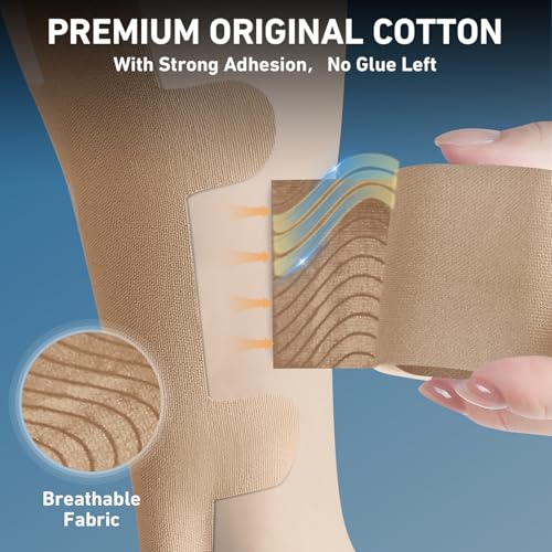 KTQUICK Precut Kinesiology Tape for Achilles Tendon,12PCS,20% Stronger,Beige - color: Beige
