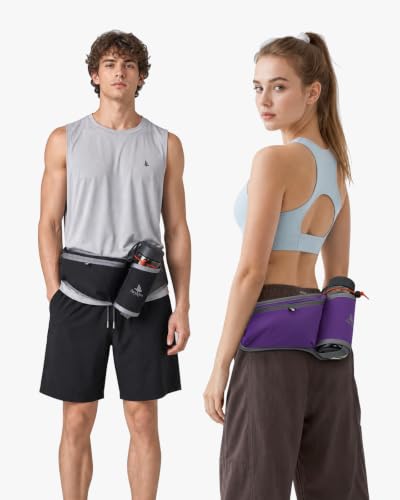 Fanny Pack with Water Bottle Holder, RFID Blocking Running Belt Bag - color: Purple