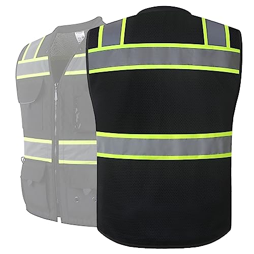 JKSafety Hi-Vis Unisex Surveyor Safety Vest Heavy Duty PPE Inner Pockets ANSI/ISEA Compliant - color: 188-black, size: Small