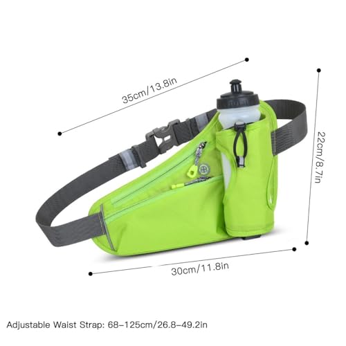 Running Waist Pack with Water Bottle Holder, Adjustable Belt - color: Green