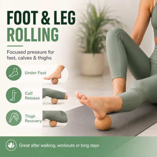 1pc Cork Massage Ball 2.4in, Wooden Cork Yoga Ball for Foot, Back, Shoulder and Leg Massage, Firm Fascia Roller Balls for Muscle Relaxation, Home Gym Travel