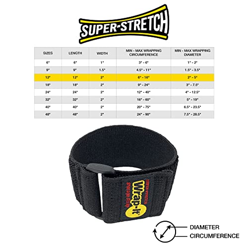 Super-Stretch Wrap-It Storage Straps - 12" (8 Pack) - Elastic Hook and Loop Cinch Straps - color: Black, size: 12" (8 Pack)
