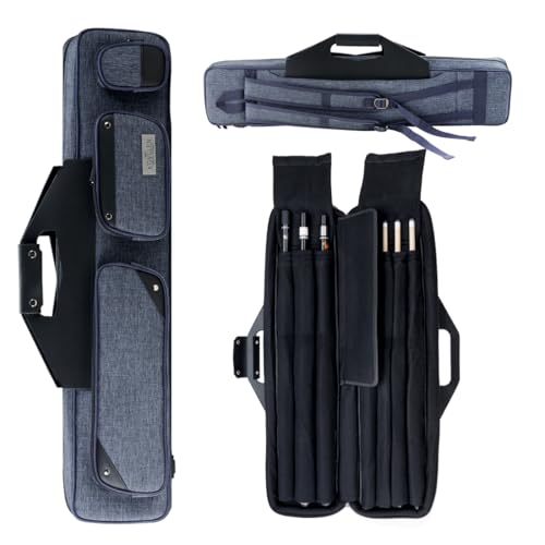 KONLLEN Pool Cue Case 3x4 Oxford Pool Stick Case Holds 3 Butts and 4 Shafts Billiard Sitck Large Capacity Carrying Cases with Multi-Pocket Pool Cue Accessories - color: Upgrade 3x4Case-Blue