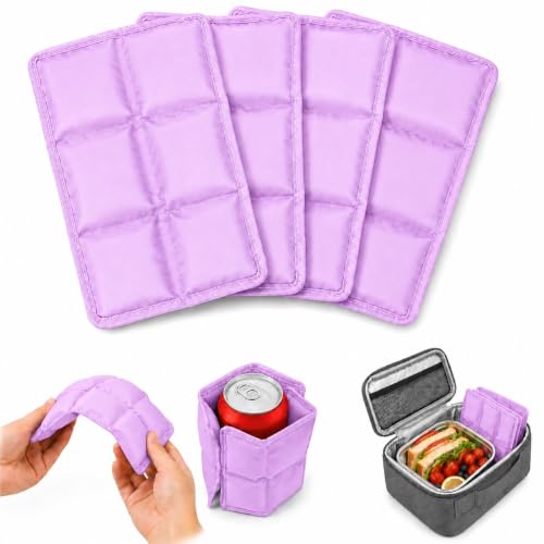 4 Pack Flexible Ice Packs for Lunch Boxes & Coolers, Lightweight - color: Purple