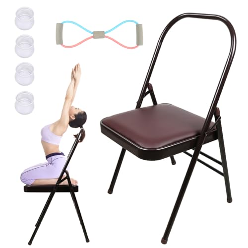 INNOLIFE Yoga Chair Set with Figure S Resistance Belt, Chair Leg Cap, Brown
