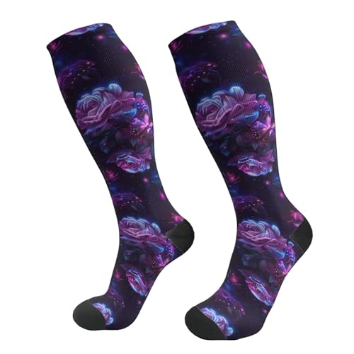 Compression Socks Women And Men For Nurses Travel Pregnancy Recovery Running Athletic - color: Purple Butterflies Flower