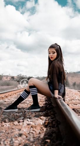 Women's Knee High Athletic Socks Casual Stripes Tube Socks Outdoor Sport Socks - color: Triple Black White Stripeue- 1 Pack