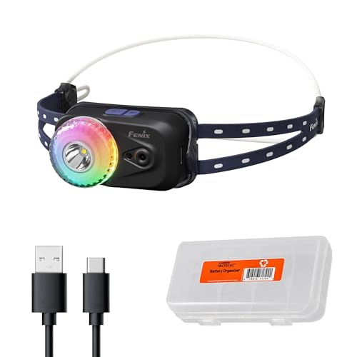 Fenix HL17R Camping Headlamp, 500 Lumen Ultralight USB Rechargeable Clip-On Flashlight, Waterproof Running Hiking with Red & Multicolor Light, Gesture Sensing, Lumentac Organizer (Black) - color: Black