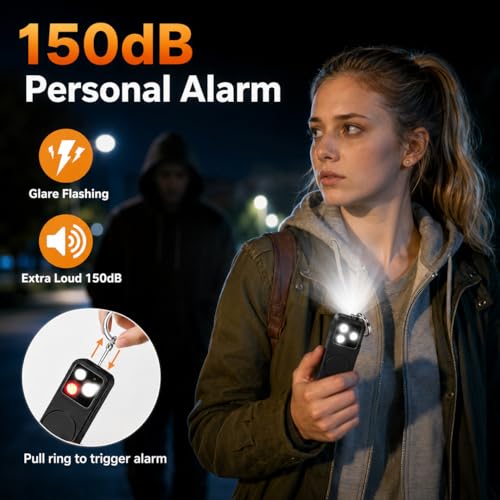 Personal Safety Alarm, Rechargeable 150dB Strobe Siren - color: Black