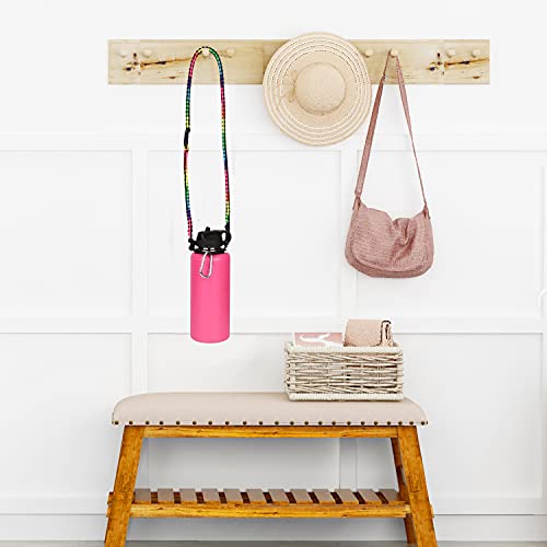 Wongeto Paracord Handle Carrier Holder with Shoulder Strap,Compatible with Hydro Flask Wide Mouth Water Bottles - color: Rainbow