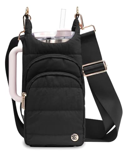 Water Bottle Holder with Strap 30/32 oz, Crossbody Water Bottle Carrier Bag - color: Black