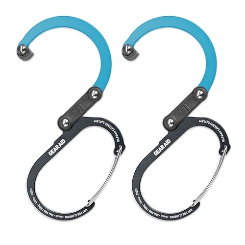 GEAR AID HEROCLIP Small Carabiner Gear Clip with 360° Swivel Hook - color: Black & Blue, size: 2 Carabiners