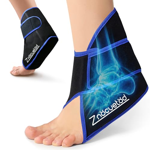 Ankle Ice Pack Wrap for Swelling Foot Heel Pain Relief Reusable Gel-1Pack - color: Black With Blue Trim