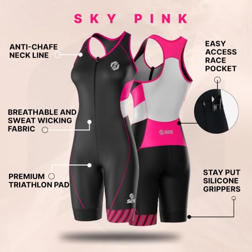 SLS3 Triathlon Suits Women - Sleeveless Pro Trisuit with Comfy Tri Chamois - color: Sky Pink, size: X-Small