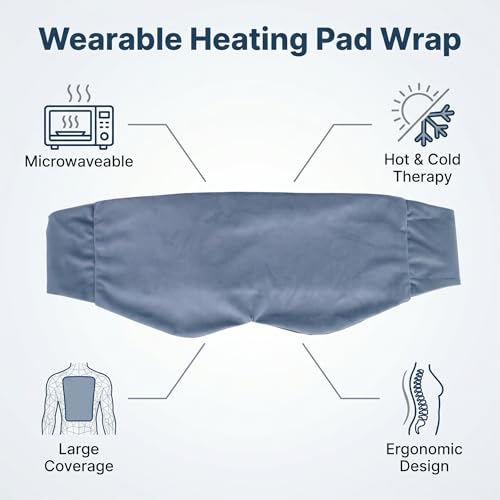 Microwave Heating Pad for Back Pain Relief, Flaxseed Microwavable Heating Pad with Removable Washable Flannel Cover, Moist Heating Pad for Period Cramps & Muscle Relaxation, 10''x18'' - color: Blue