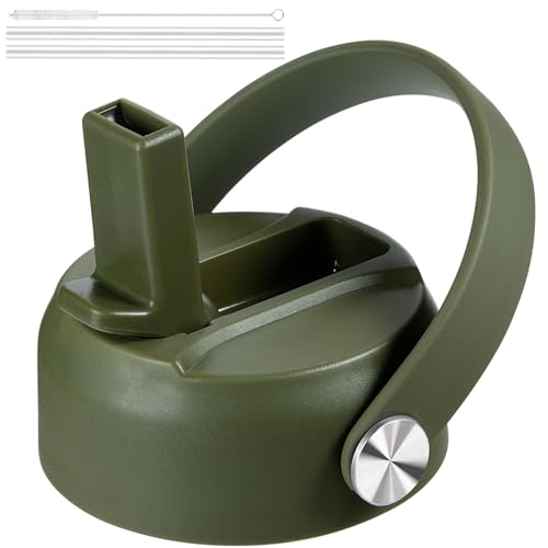 KMN Wide Mouth Straw Lid with Flip Top, Replacement Cap with Straw for Hydro Flask 18 32 40 oz Wide Mouth Water Bottle & 12 16 20 oz Coffee Flask, BPA-Free Leakproof Sports Lid (Olive Green) - color: Olive Green