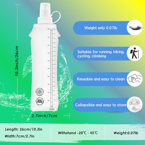 Flexible Running Bottles - Two Pack: 500ml/17oz, Foldable, BPA/PVC Free Soft Flask for Hydration Vests and Running Packs, Collapsible Leak-proof Pocket Bottle for Jogging, Hiking, Cycling, Climbing - color: White