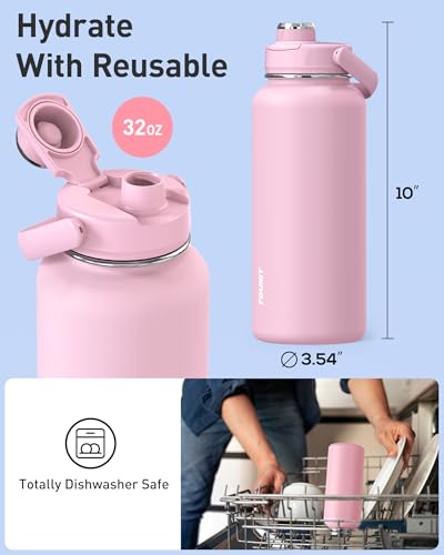TOURIT 24 oz Insulated Stainless Steel Water Bottle, Pink - color: Pink, size: 32 Ounces