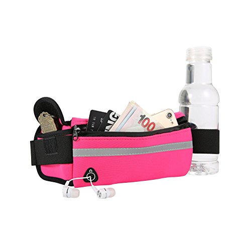 Dimok Running Belt Waist Pack - Water Resistant Runners Belt Fanny Pack for Hiking Fitness – Adjustable Running Pouch for Phones iPhone Android - color: Pink