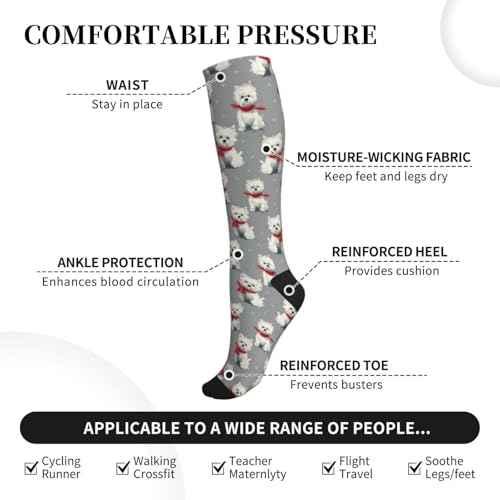 Cute Compression Socks Knee High Support Stockings Women Men - color: Cute West Highland Terrier Dogs