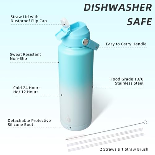 BJPKPK 40oz Insulated Water Bottle, Stainless Steel Bottle with Straw Lid - color: Sea Salt, size: 40 Ounces