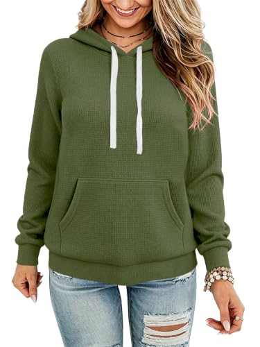 Women Hoodies Pullover Casual Loose Fit Long Sleeve Sweatshirt with Pockets - color: A467 Green, size: Large