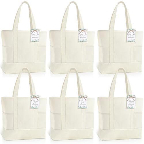 Shinylin Mini Canvas Tote Bags with 2 Pockets - color: Pure Beige