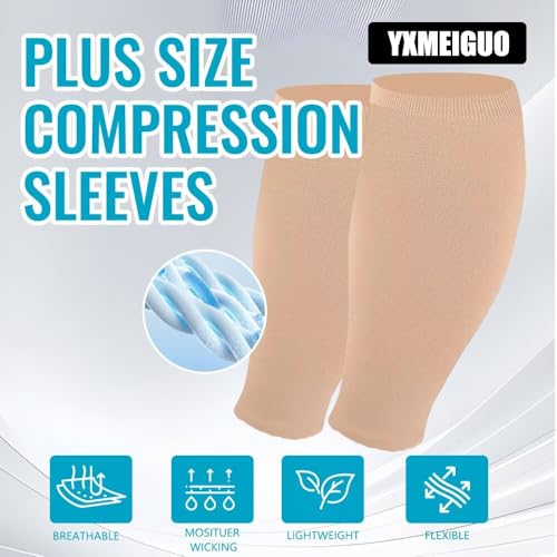 Plus Size Compression Sleeves Wide Calf for Women & Men 20-30 mmHg, XL - color: Beige, size: X-Large
