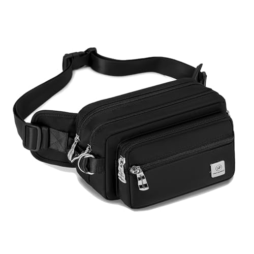 Fanny Pack for Women, Fashion Crossbody Waist Bag with 5 Zipper Pockets, Lightweight Adjustable Strap Chest Bag for Travel Hiking Running (Black) - color: Black
