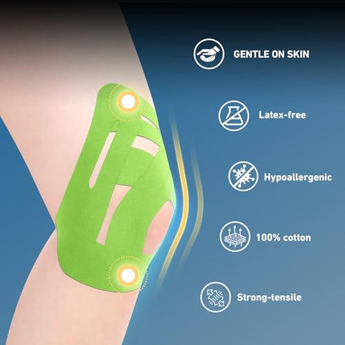 KTQUICK Precut Kinesiology Tape for Knees,24PCS,20% Stronger Adhesive Green - color: Green, size: 24PCS