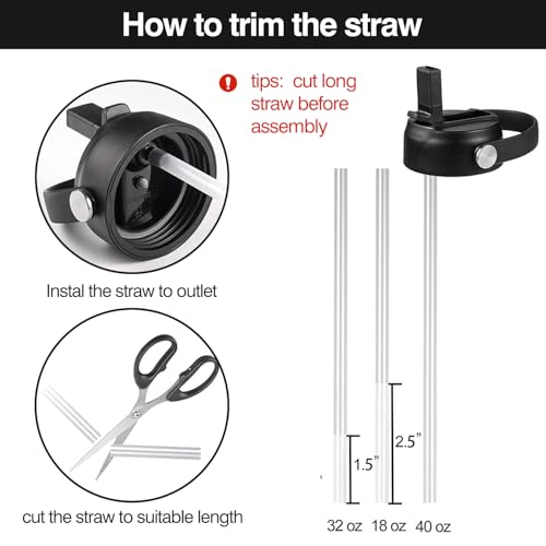 Straw lid for Hydroflask Wide Mouth Water Bottle,Flex Straw Lid Compatible with Hydro Flask 12 16 18 20 32 40 64 oz,Sports Straw Cap Flip Top Lid Water Bottle Lid Accessories… - color: Black 2