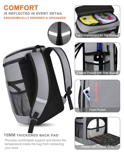 Capolo Cooler Backpack Insulated Leak Proof for Women Men Soft Cooler Bag - color: Leather Gray, size: 36 Cans